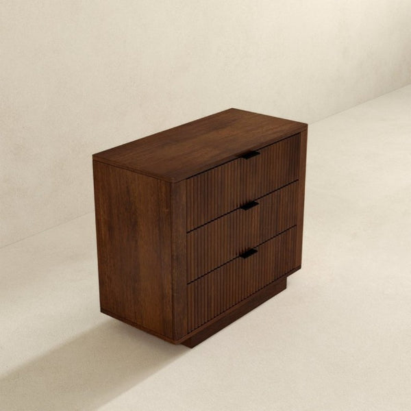 English Elm Lola Walnut Finish 3 Drawer Nightstand Solid Wood Bedside Storage for Bedroom B183P232074