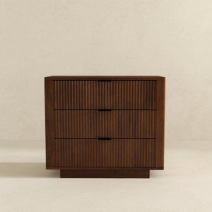 English Elm Lola Walnut Finish 3 Drawer Nightstand Solid Wood Bedside Storage for Bedroom B183P232074
