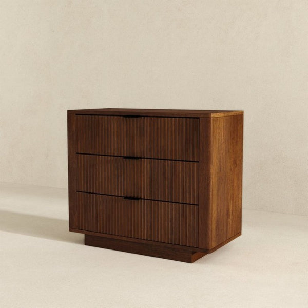 English Elm Lola Walnut Finish 3 Drawer Nightstand Solid Wood Bedside Storage for Bedroom B183P232074