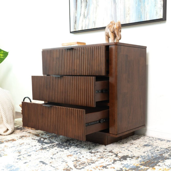 English Elm Lola Walnut Finish 3 Drawer Nightstand Solid Wood Bedside Storage for Bedroom B183P232074