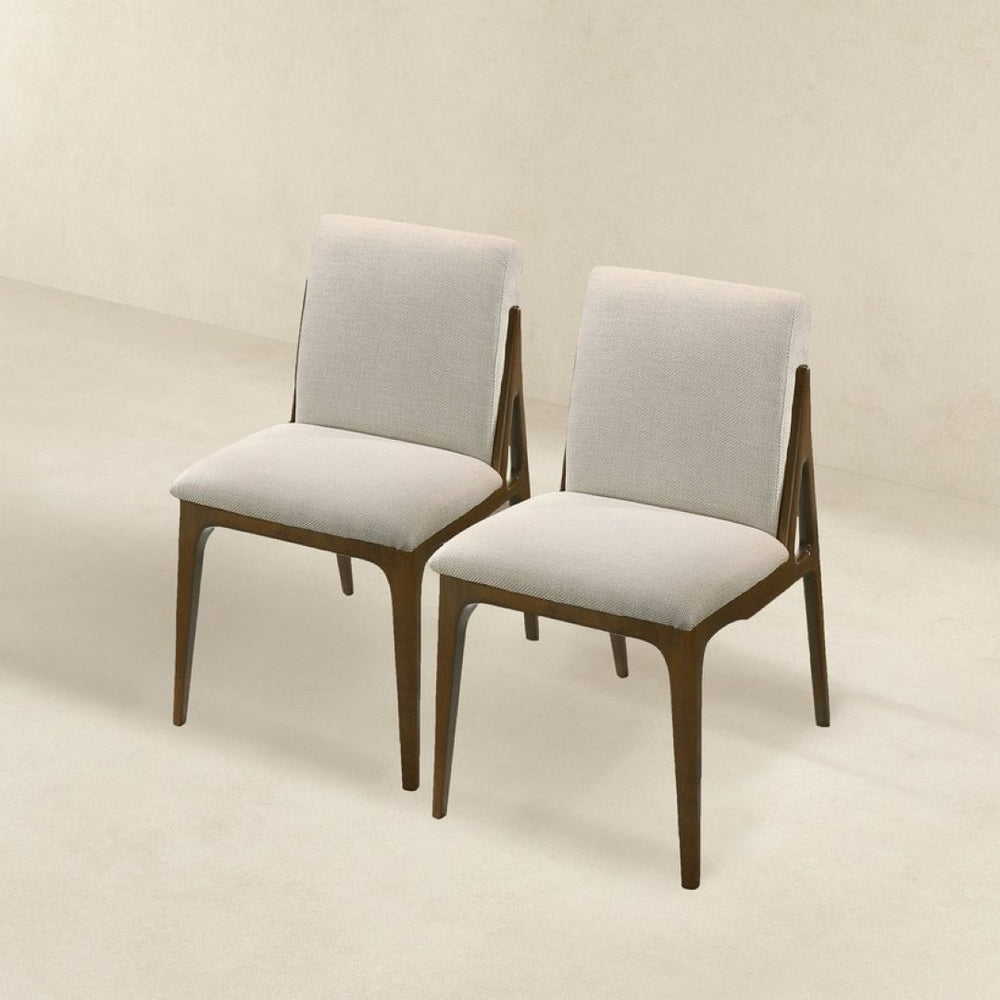 English Elm Grivelle Upholstered Dining Chair Set Cream Fabric Walnut Base Mid-century Style B183P232104