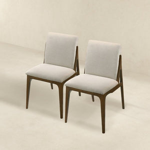 English Elm Grivelle Upholstered Dining Chair Set Cream Fabric Walnut Base Mid-century Style B183P232104
