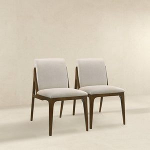 English Elm Grivelle Upholstered Dining Chair Set Cream Fabric Walnut Base Mid-century Style B183P232104