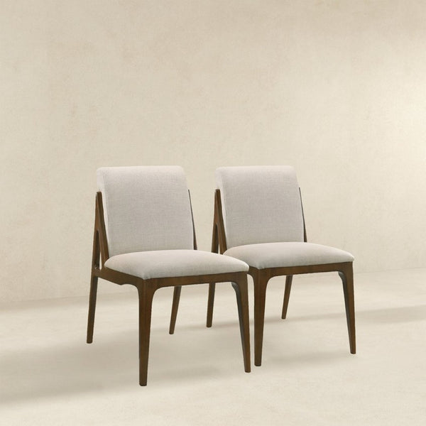 English Elm Grivelle Upholstered Dining Chair Set Cream Fabric Walnut Base Mid-century Style B183P232104