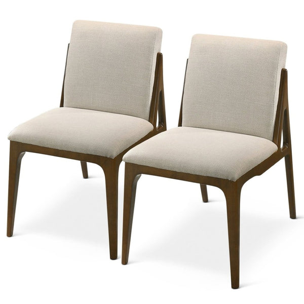 English Elm Grivelle Upholstered Dining Chair Set Cream Fabric Walnut Base Mid-century Style B183P232104