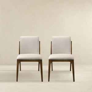 English Elm Grivelle Upholstered Dining Chair Set Cream Fabric Walnut Base Mid-century Style B183P232104