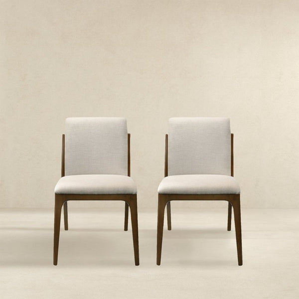 English Elm Grivelle Upholstered Dining Chair Set Cream Fabric Walnut Base Mid-century Style B183P232104