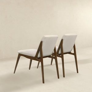 English Elm Grivelle Upholstered Dining Chair Set Cream Fabric Walnut Base Mid-century Style B183P232104