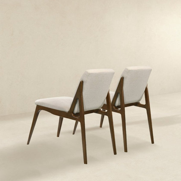 English Elm Grivelle Upholstered Dining Chair Set Cream Fabric Walnut Base Mid-century Style B183P232104