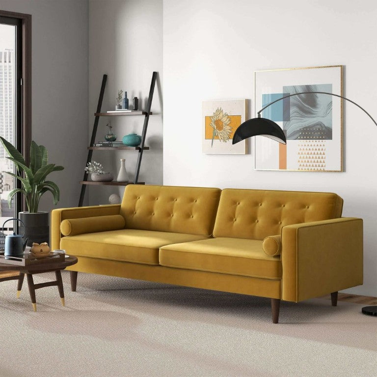 English Elm Casey Velvet Upholstered Sofa with Tapered Legs Mid Century Modern Living Room Seating B183P281233