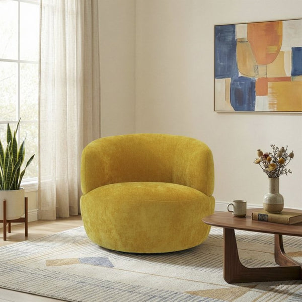 English Elm Thornton Chenille Barrel Swivel Chair Plush Upholstered Accent for Modern Living Spaces Gold B183P493691