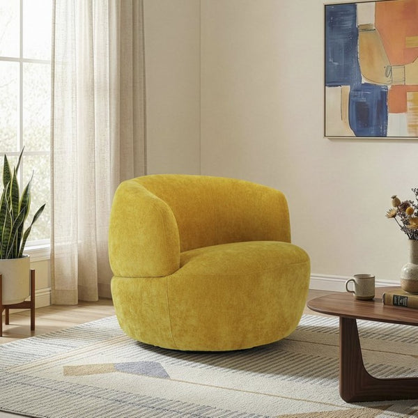 English Elm Thornton Chenille Barrel Swivel Chair Plush Upholstered Accent for Modern Living Spaces Gold B183P493691