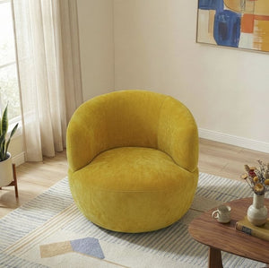 English Elm Thornton Chenille Barrel Swivel Chair Plush Upholstered Accent for Modern Living Spaces Gold B183P493691