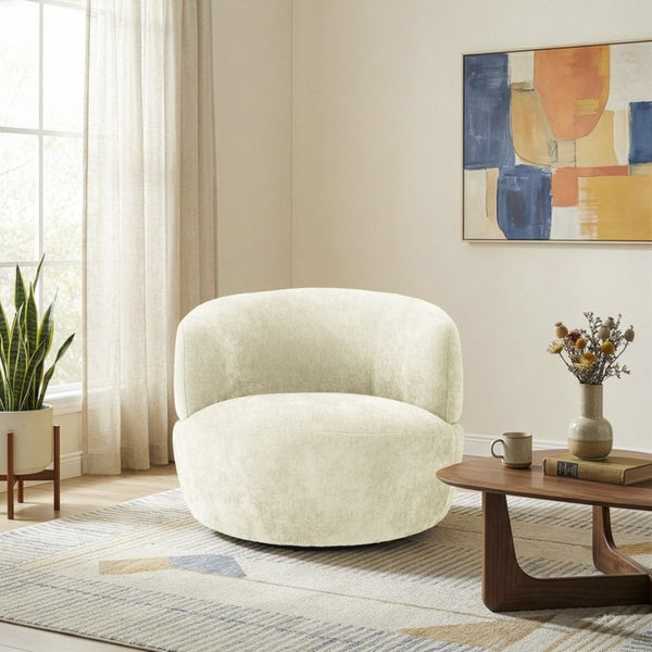 English Elm Thornton Chenille Barrel Swivel Chair Plush Upholstered Accent for Modern Living Spaces Sand B183P493692