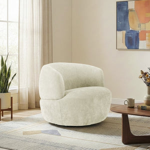 English Elm Thornton Chenille Barrel Swivel Chair Plush Upholstered Accent for Modern Living Spaces Sand B183P493692