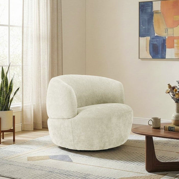 English Elm Thornton Chenille Barrel Swivel Chair Plush Upholstered Accent for Modern Living Spaces Sand B183P493692