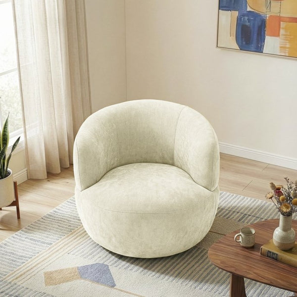 English Elm Thornton Chenille Barrel Swivel Chair Plush Upholstered Accent for Modern Living Spaces Sand B183P493692