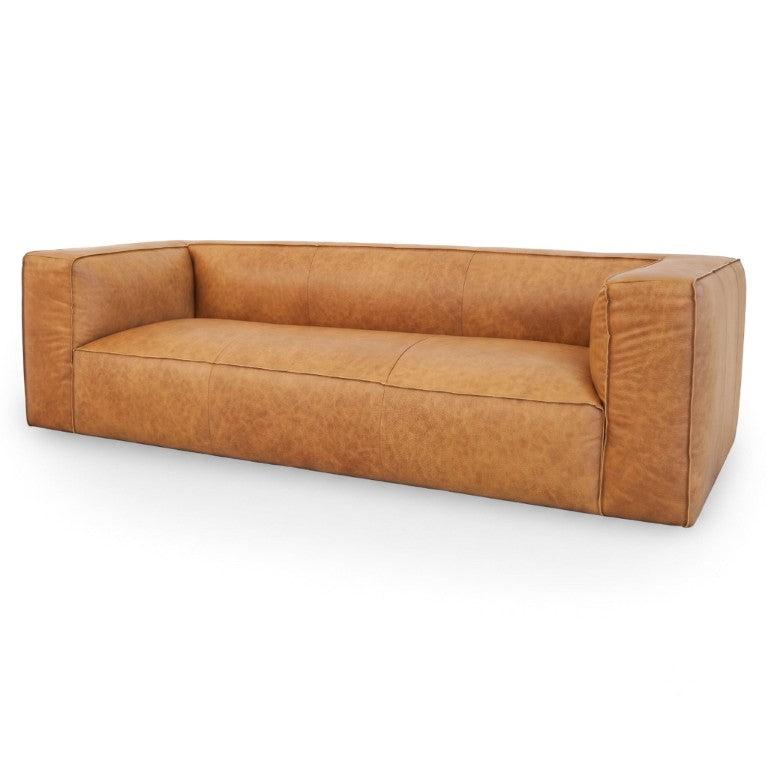English Elm Colton Full Leather Sofa Mid-Century Modern Low Profile Living Room Seating B183P582310