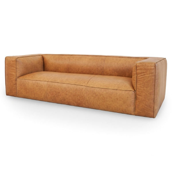 English Elm Colton Full Leather Sofa Mid-Century Modern Low Profile Living Room Seating B183P582310