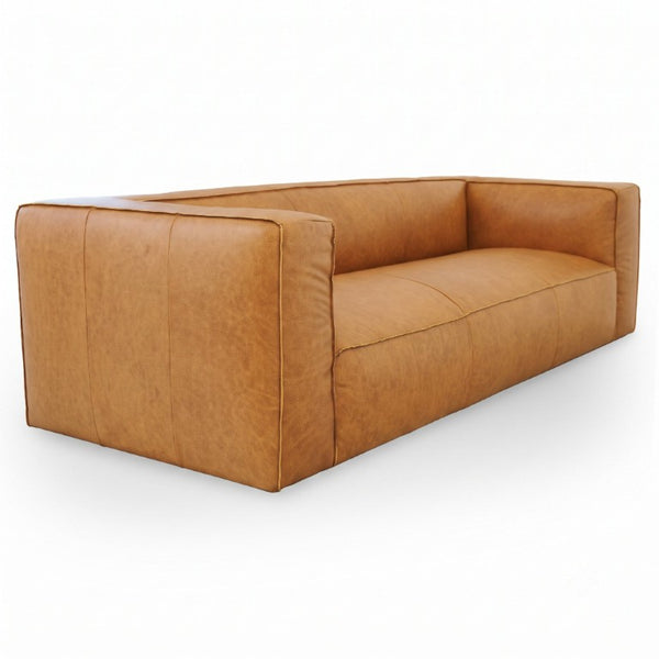 English Elm Colton Full Leather Sofa Mid-Century Modern Low Profile Living Room Seating B183P582310