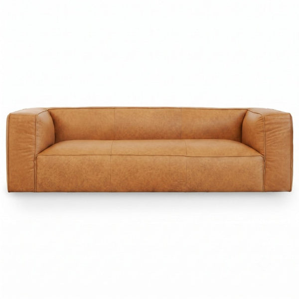 English Elm Colton Full Leather Sofa Mid-Century Modern Low Profile Living Room Seating B183P582310