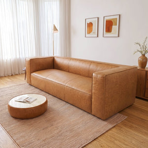 English Elm Colton Full Leather Sofa Mid-Century Modern Low Profile Living Room Seating B183P582310