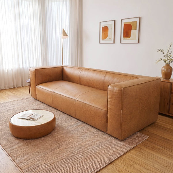 English Elm Colton Full Leather Sofa Mid-Century Modern Low Profile Living Room Seating B183P582310