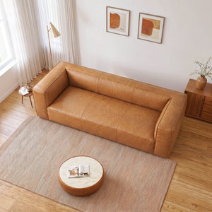English Elm Colton Full Leather Sofa Mid-Century Modern Low Profile Living Room Seating B183P582310