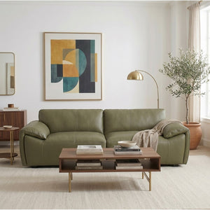 English Elm Laffey Top Grain Leather Sofa with Pillow Arms for Contemporary Living Rooms B183P582311