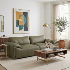 English Elm Laffey Top Grain Leather Sofa with Pillow Arms for Contemporary Living Rooms B183P582311