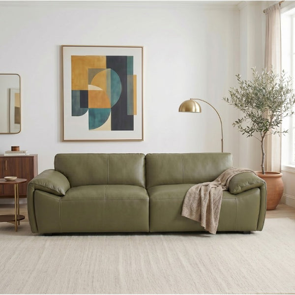 English Elm Laffey Top Grain Leather Sofa with Pillow Arms for Contemporary Living Rooms B183P582311