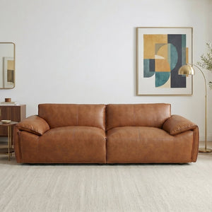 English Elm Laffey Top Grain Leather Sofa with Pillow Arm Modern Minimalist Living Room Seat B183P582312