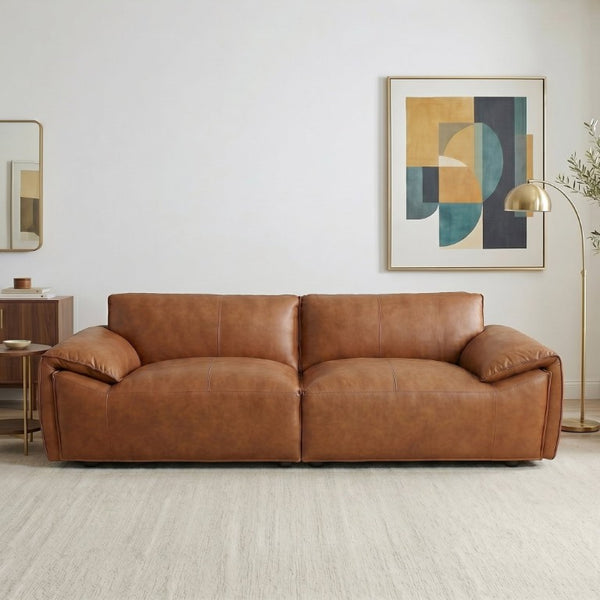 English Elm Laffey Top Grain Leather Sofa with Pillow Arm Modern Minimalist Living Room Seat B183P582312