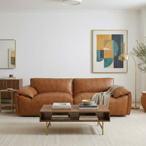 English Elm Laffey Top Grain Leather Sofa with Pillow Arm Modern Minimalist Living Room Seat B183P582312