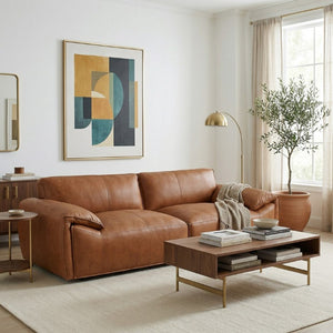 English Elm Laffey Top Grain Leather Sofa with Pillow Arm Modern Minimalist Living Room Seat B183P582312