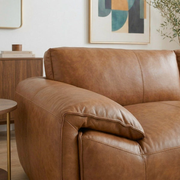 English Elm Laffey Top Grain Leather Sofa with Pillow Arm Modern Minimalist Living Room Seat B183P582312