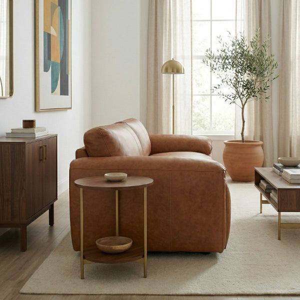 English Elm Laffey Top Grain Leather Sofa with Pillow Arm Modern Minimalist Living Room Seat B183P582312