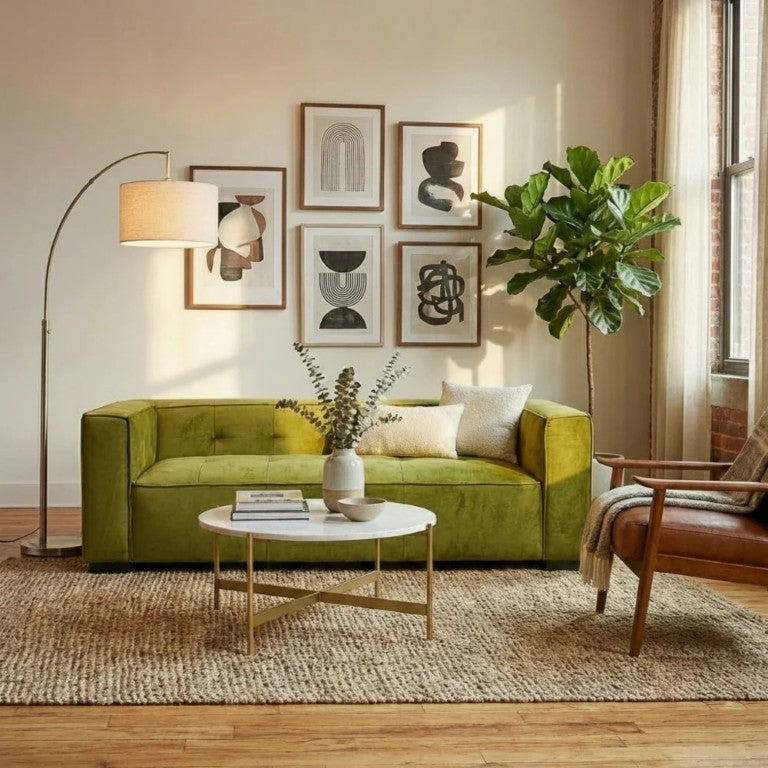 English Elm Johnston Biscuit Tufted Velvet Sofa Structured Square Arms for Modern Living Rooms B183P582313