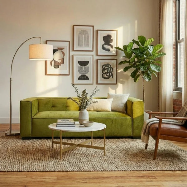 English Elm Johnston Biscuit Tufted Velvet Sofa Structured Square Arms for Modern Living Rooms B183P582313