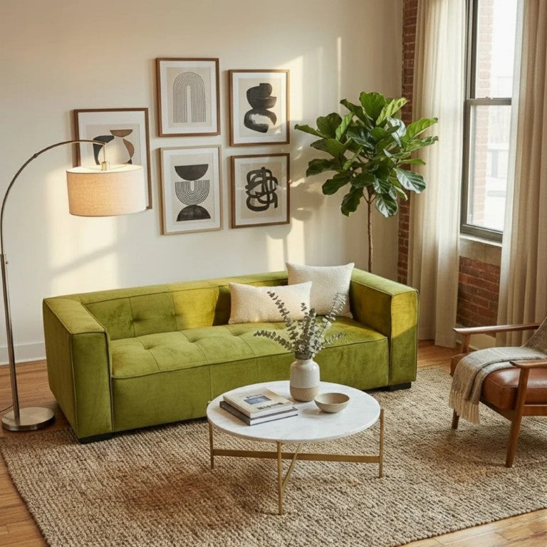 English Elm Johnston Biscuit Tufted Velvet Sofa Structured Square Arms for Modern Living Rooms B183P582313