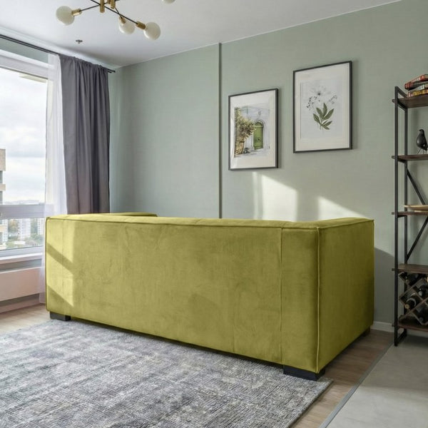 English Elm Johnston Biscuit Tufted Velvet Sofa Structured Square Arms for Modern Living Rooms B183P582313