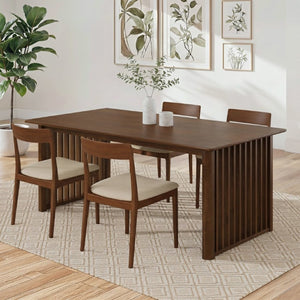English Elm Frontignan Solid Wood Rectangular Dining Table with Ribbed Slab Legs in Walnut Finish B183P582315