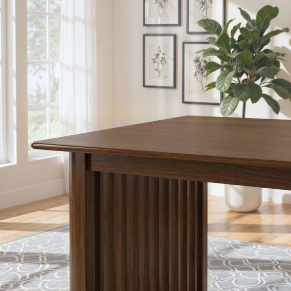 English Elm Frontignan Solid Wood Rectangular Dining Table with Ribbed Slab Legs in Walnut Finish B183P582315