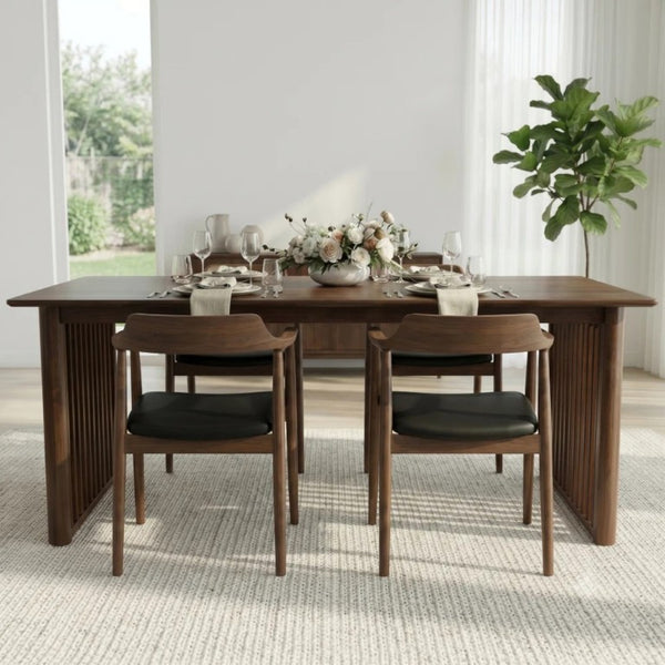English Elm Frontignan Solid Wood Rectangular Dining Table with Ribbed Slab Legs in Walnut Finish B183P582315