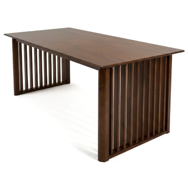 English Elm Frontignan Solid Wood Rectangular Dining Table with Ribbed Slab Legs in Walnut Finish B183P582315