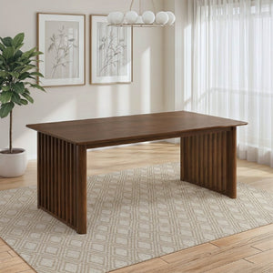 English Elm Frontignan Solid Wood Rectangular Dining Table with Ribbed Slab Legs in Walnut Finish B183P582315