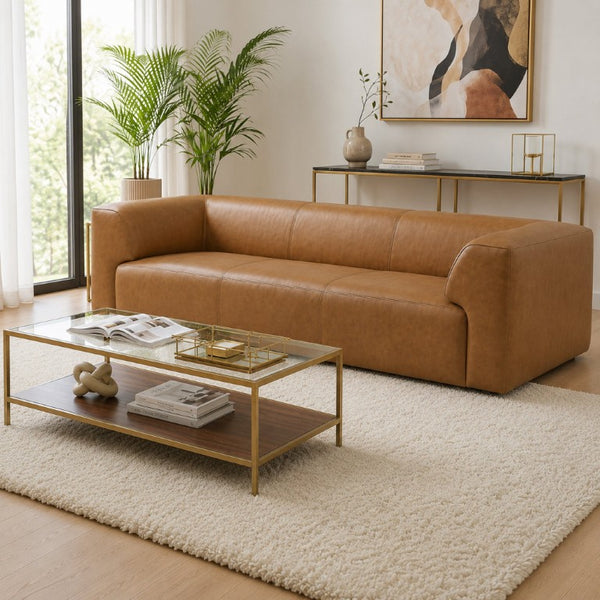 English Elm Rialto Top Grain Buffalo Leather Sofa Wide Armrest Modern Living Room Seating B183P582317