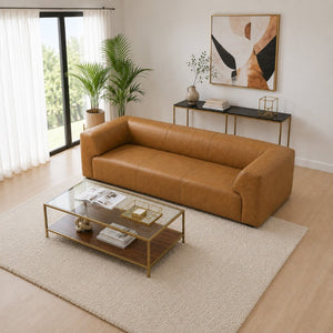 English Elm Rialto Top Grain Buffalo Leather Sofa Wide Armrest Modern Living Room Seating B183P582317