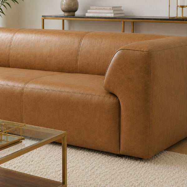 English Elm Rialto Top Grain Buffalo Leather Sofa Wide Armrest Modern Living Room Seating B183P582317