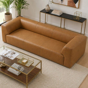 English Elm Rialto Top Grain Buffalo Leather Sofa Wide Armrest Modern Living Room Seating B183P582317